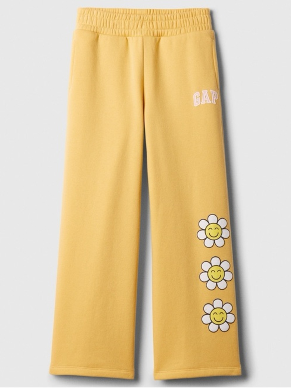 GAP wide leg Yellow Kids Sweatpants with Smiling Daisy